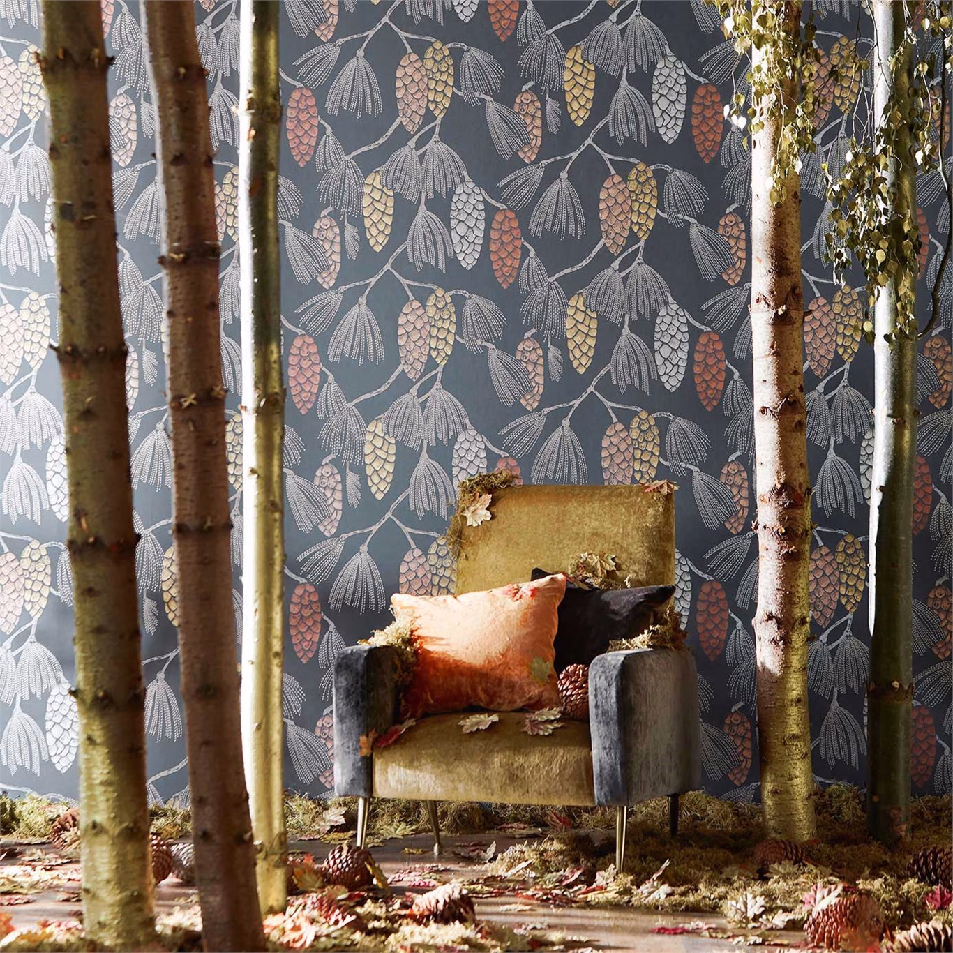 Обои Harlequin Standing Ovation Epitome Copper/Gold/Sepia 111499 фото в интерьере